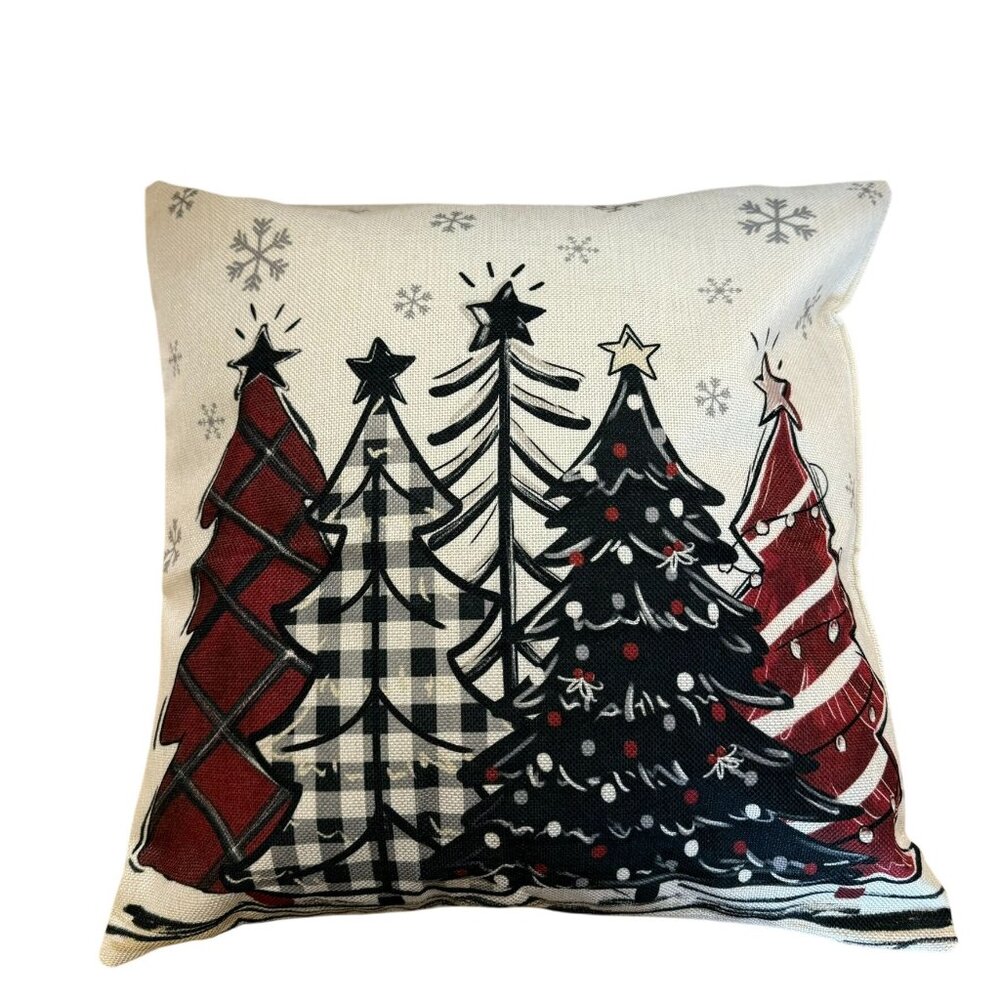Christmas Tree Pillow Cover 17in x 17in Holiday Decor With Snowflake Design